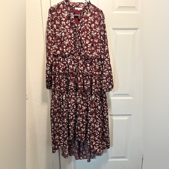 Ivy City Co Burgundy Floral Long Sleeve Dress - Picture 2 of 8